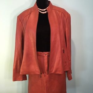 Tibor Cognac Leather Jacket & Skirt .